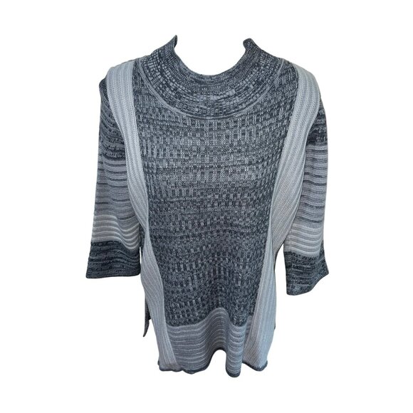 Ming Gray Patterned Knit Sweater Top S 3/4 Sleeves Acrylic/Wool Blend Textured D - Picture 6 of 8